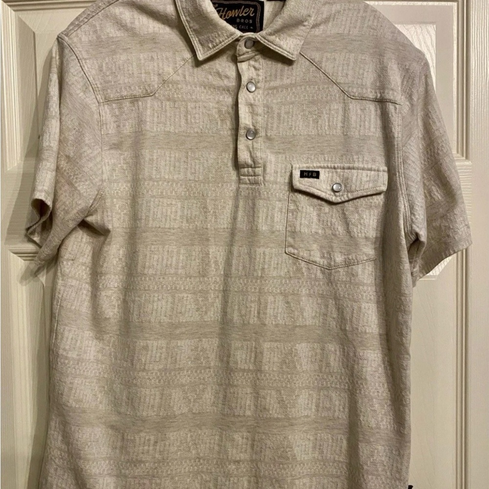 Howler Brothers Men's Beige Patterned Polo Shirt
